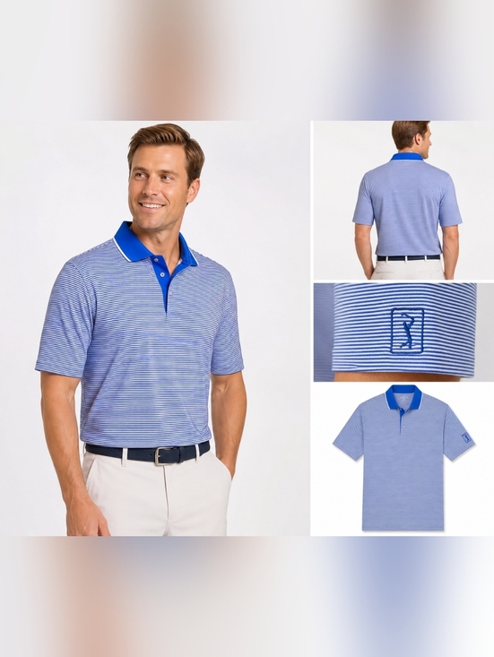 Champion Other - Champions Tour Golf Polo Shirt Mens XL Blue Striped Performance Short Sleeve .